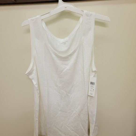 Eileen Fisher Plus Size Organic Linen Jersey U-Neck Long Tank Top (White) Women' - Picture 2 of 4